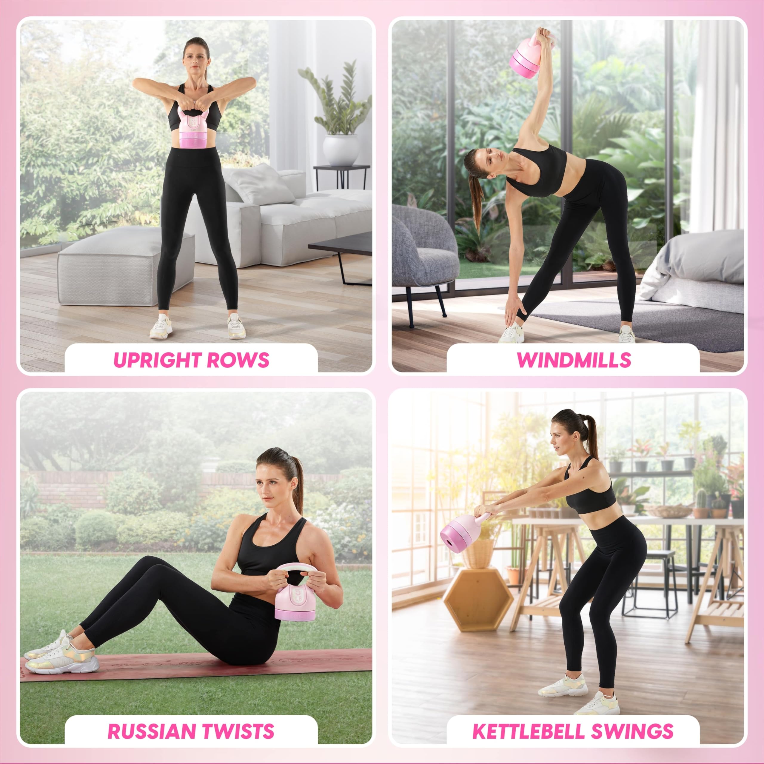 Yes4All Adjustable Kettlebell for Women – Pink Home Gym Set, 5lb–12lb Adjustable Weight, Compact Kettlebell Set for Strength Training