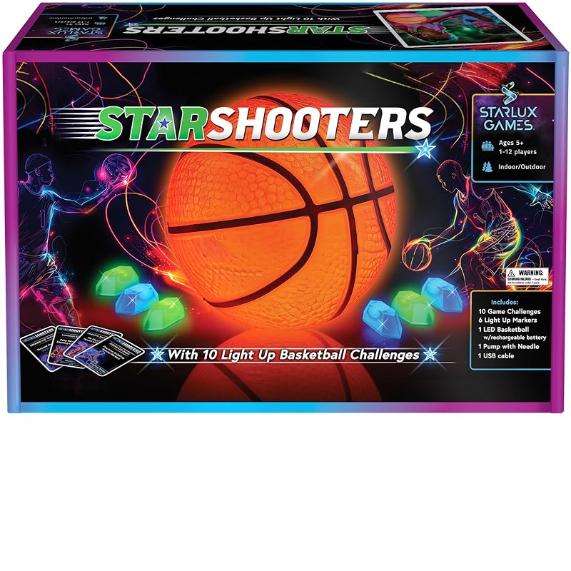 Light Up Basketball Set with Glow-in-the-Dark Markers – Rechargeable 29.5" Size 7 Ball + 6 Markers + 10 Game Modes