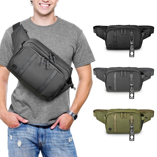 Large Crossbody Waist Bag Tactical Fanny Pack for Men Hip Bum Bag with Water Bottle Holder Adjustable Belt, Workout Traveling Casual Running Hiking Cycling