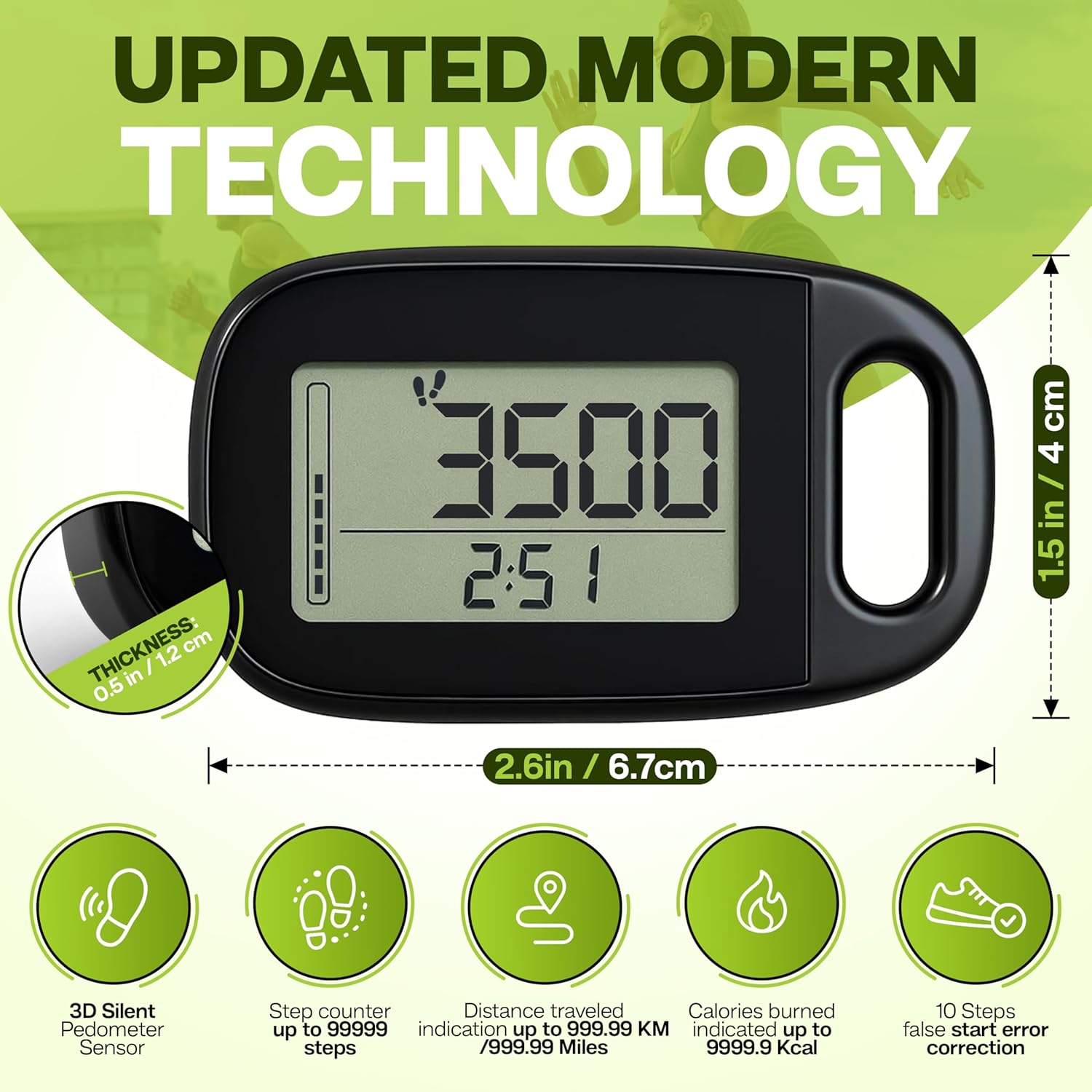 Skiennix Ankle Pedometer Step Counter | Activity Tracker with Clip-On - Tracks Steps & Distance