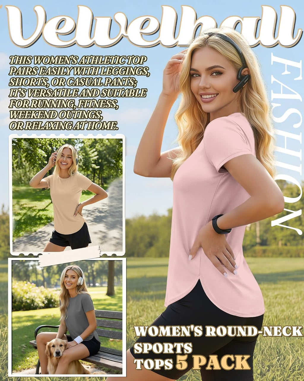 Skiennix Women's Workout Tops - Quick Dry Athletic T-Shirts with UPF 50+ Protection | 5 Pack, Crewneck, Short Sleeve