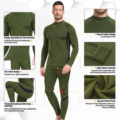 UNIQUEBELLA Thermal Underwear for Men Sets Top Turtle Long Johns Fleece Sweat Quick Drying Thermo Base Layer