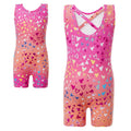 Haloumoning Girls Gymnastics Leotards with Shorts Kids One-Piece Sparkly Mermaid Dance Biketards Unitard 4-12Y