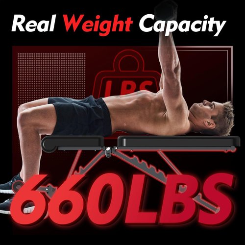 FONBEAR Adjustable Weight Bench - 660LBS Foldable Multifunctional Bench for Full Body Strength Training | Ideal for Beginners & Pros
