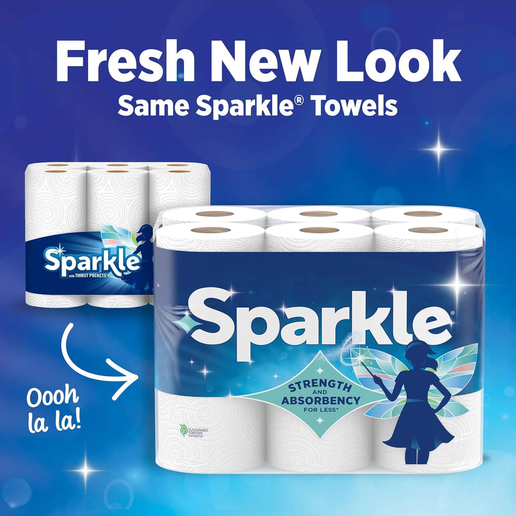 Sparkle Paper Towels - Strong 2-Ply Pick-A-Size, 6 Double Rolls (660 Sheets) for Kitchen Cleanup