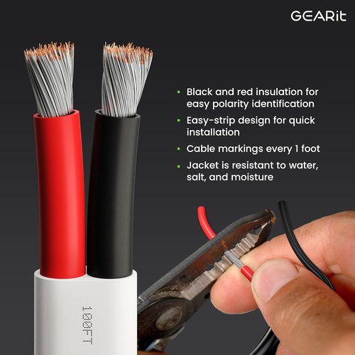 GEARit 14 Gauge Marine Wire - 100 Feet Duplex Tinned Copper Cable | Red & Black, Oxygen-Free Insulation for Boats & RVs