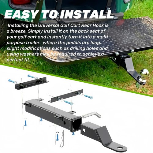 GFHUREB Golf Cart Hitch, Trailer Hitch with 2 Inch Receiver, High-Strength Universal Fit,Trailer Kit for Club Car, Ezgo, Yamaha Golf Cart Back Seat Footrest