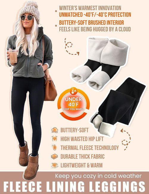 Bluemaple Fleece Lined Leggings - High Waisted Tummy Control | Thermal Warm Yoga Pants for Winter