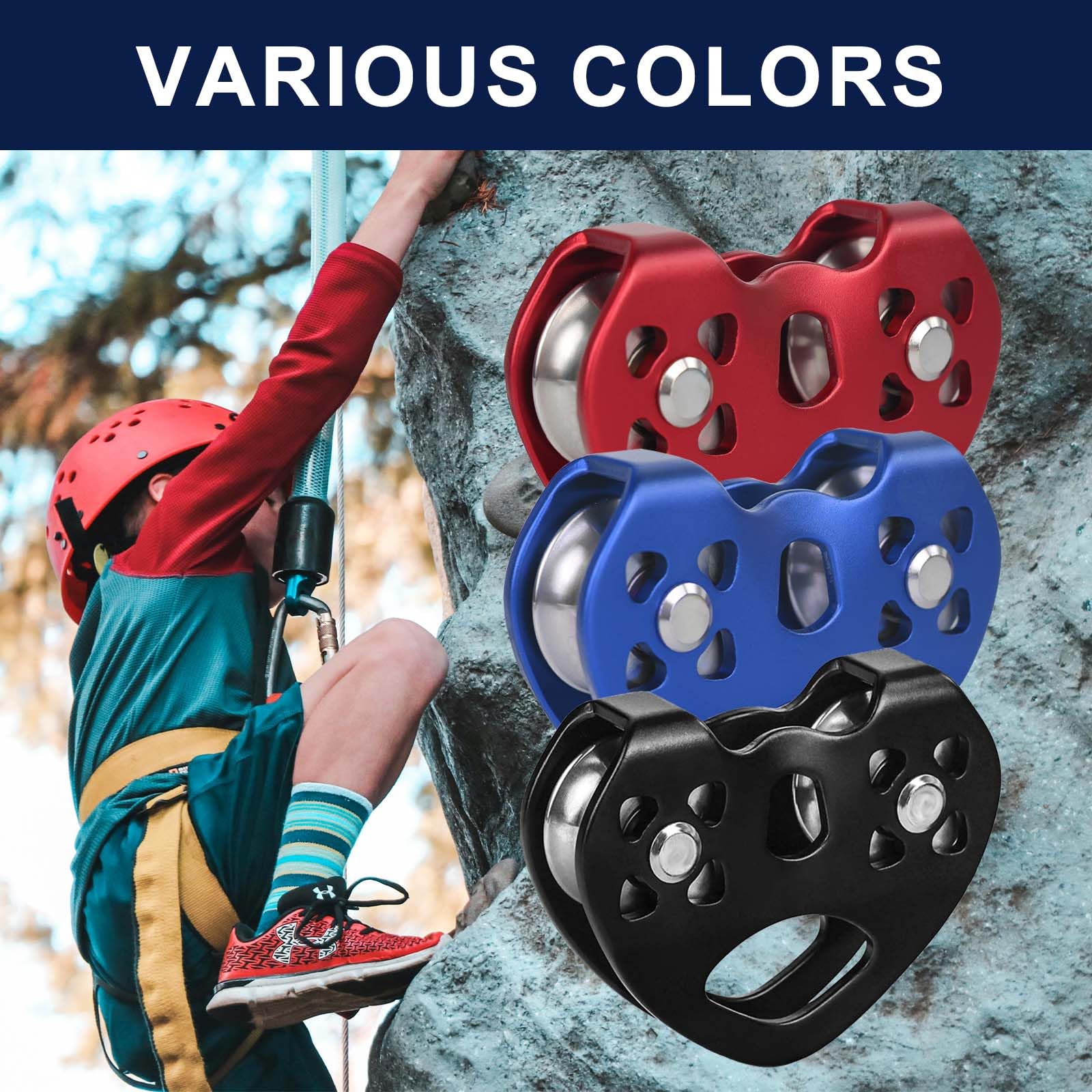 Zipline Pulley 25KN Aluminum Alloy Climbing Zip Line Pulley Stainless Steel Climbling Pulleys for Cable & Rope Rescue Climbing Hauling Backyard Zipline Outdoor Activities