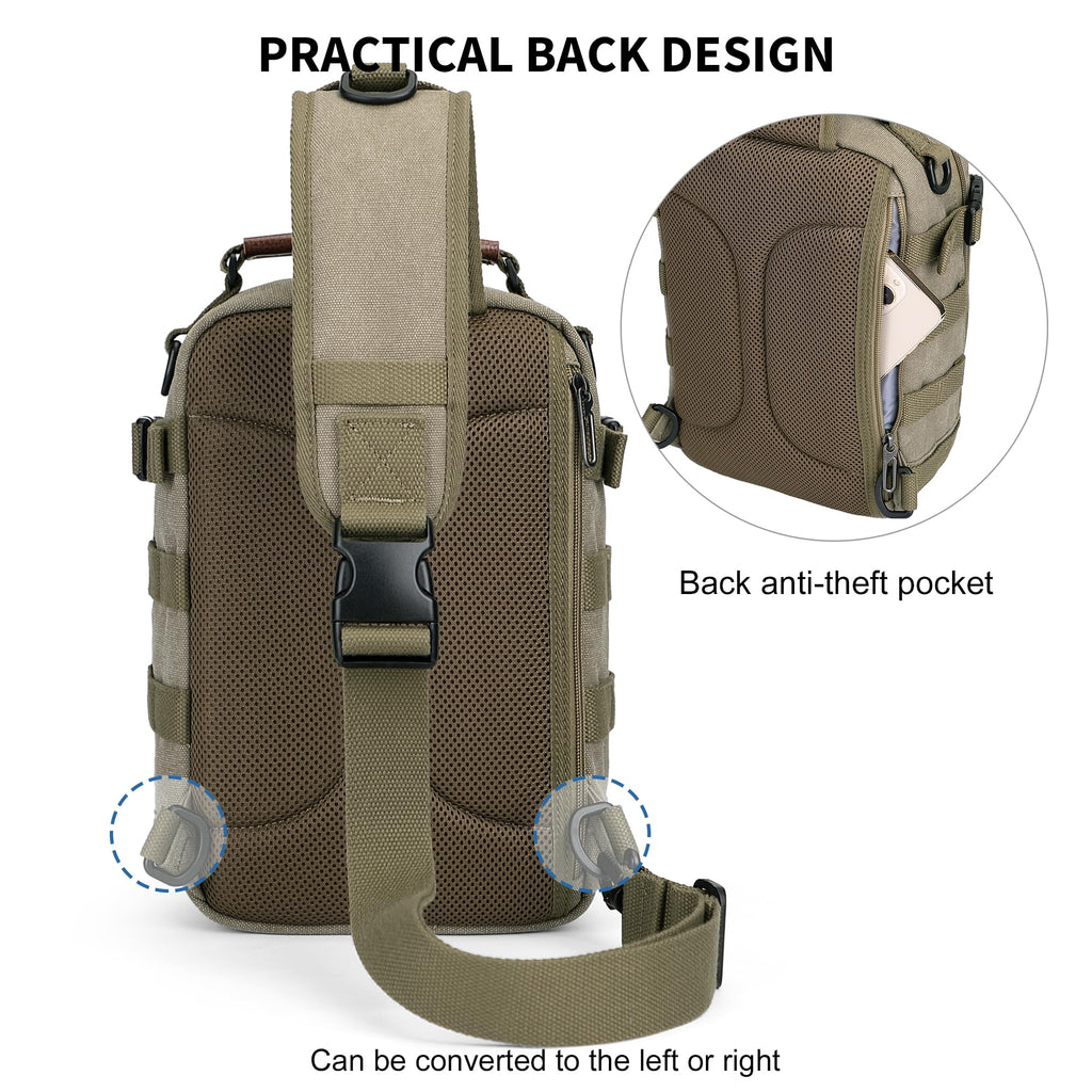 WITZMAN Sling Bag for Men Canvas Shoulder Crossbody Bags Large Vintage Bags for Men Travel, Casual, Daily(A8021 Army Green)