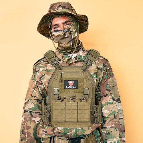 LASVENIS Tactical Vest for Men Weighted Vest Fully Adjustable Outdoor Training Gaming Vests… (Tan)