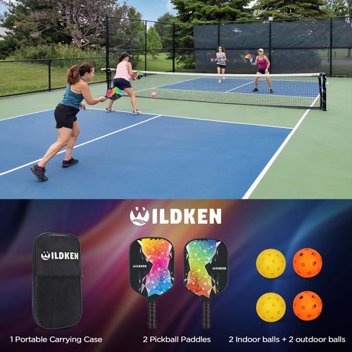 WILDKEN Pickleball Paddles Set of 2, 7.9oz Lightweight, USAPA Approved Fiberglass Paddles with 2 Pickleballs & 1 Bag