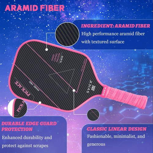 SVICX Pickleball Paddle,Carbon Fiber Pickleball Paddle for Women-Aramid Fiber Surface,Superior Control,Strong Power and Forceful Spin,USAPA Approved (Aramid+Carbon Fiber (Pink))