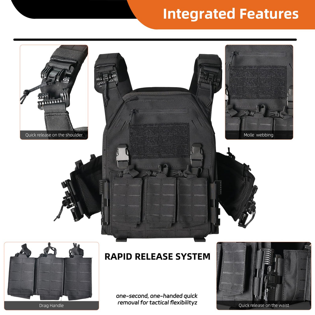 SUMSEEK Tactical Vest for Men with Molle System,1000D Nylon Plate Carrier,Quick Release for Airsoft Training