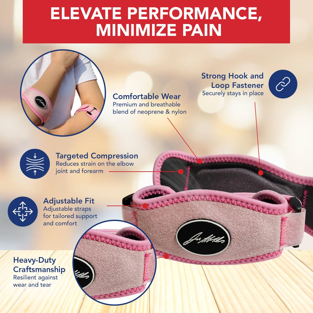 Skiennix Tennis Elbow Brace - Adjustable Arm Support for Pain Relief | Comfy Daily Wear, Pink
