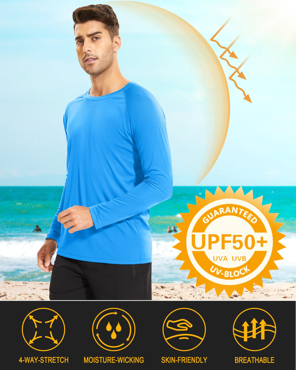 Rashguard for Men Long Sleeve Sun Protection Shirts Men Athletic T-Shirt Outdoor Shirts for Men Camping Shirts for Men Thermal Shirts for Men Azure