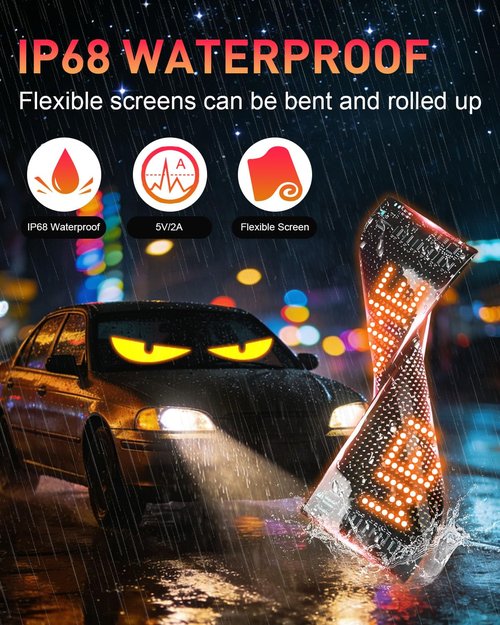 ZELTRI Golf Car Windshield Devil Eyes Light Sign, 23.4''x4.7'' Programmable LED Light Flexible Screen with APP and Remote Control-5V USB Digital Lighting Display for Golf Car, Cars & SUVs