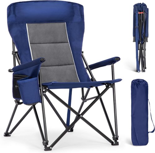 ALPHA CAMP Oversized Folding Camping Chair - Heavy Duty High Backrest Supports 500 LBS | Portable with Cup Holders & Large Side Pocket