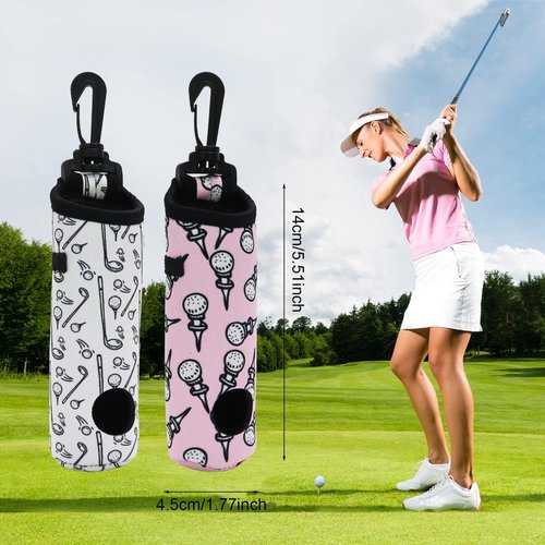 Golf Ball Holder Golf Tee Holder Golf Ball Carry Bag Pouch with Light Weight Hook Keychain Belt Clip Portable Golf Accessories for Ladies Girls 2 Pack