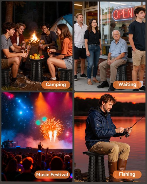 Portable Heavy Duty Collapsible Stool - Wide Seat, Extra Tall & Height Adjustable Stool - Retractable Folding Chair for Camping, Fishing, Hunting & Outdoor