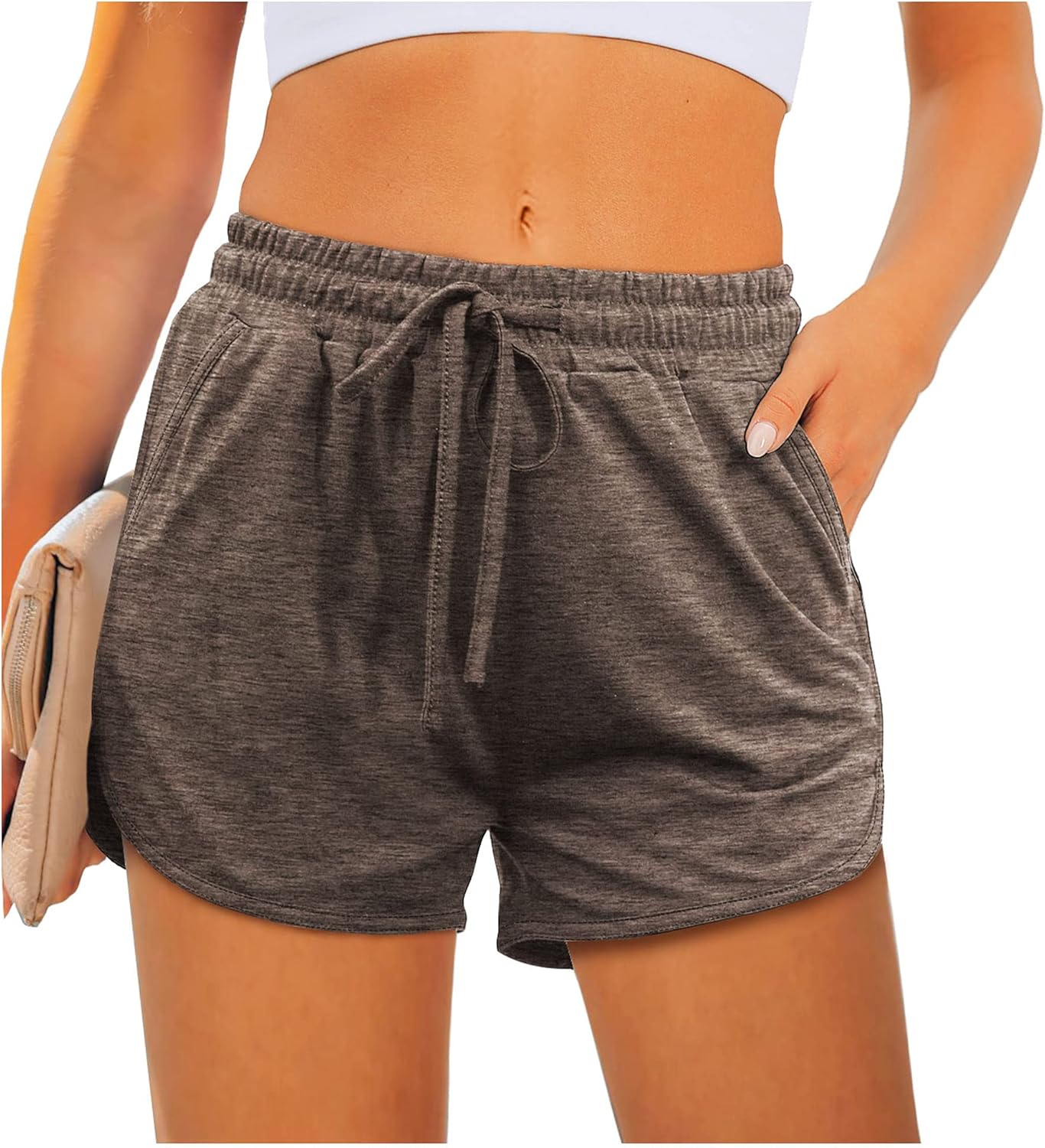Aloodor Women's Athletic Dolphin Running Shorts - Comfortable with Pockets & Adjustable Drawstring
