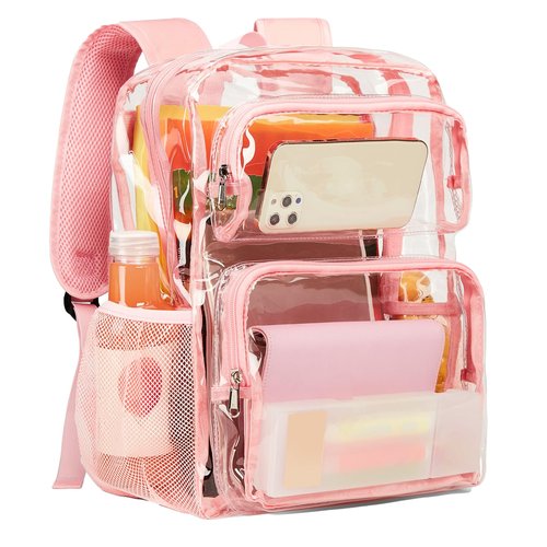 Vorspack Clear Backpack Heavy Duty - Large Clear Bookbag Transparent Backpacks See Through Backpack for College Work Travel Festival - Pink