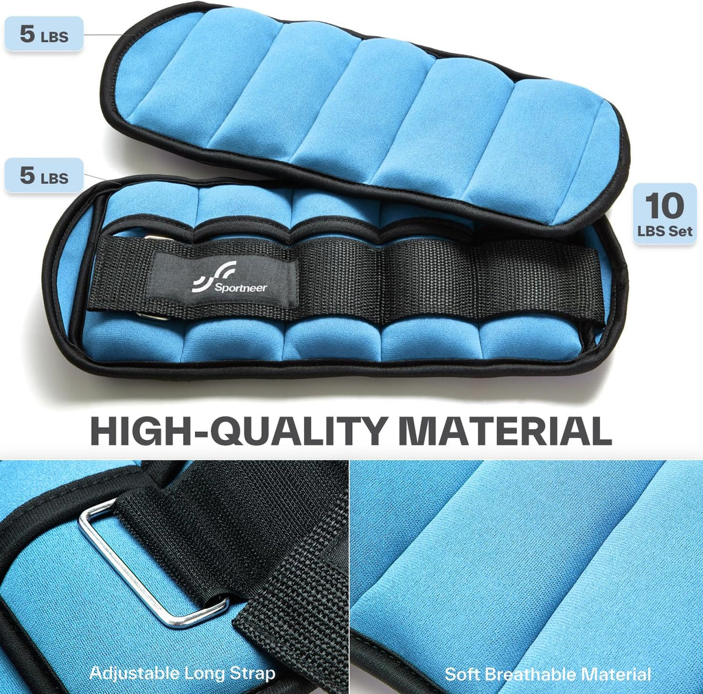 Sportneer Adjustable Ankle Weights Set - Comfortable Neoprene Leg Weights for Home Workout | 1 Pair (2-10 lbs)
