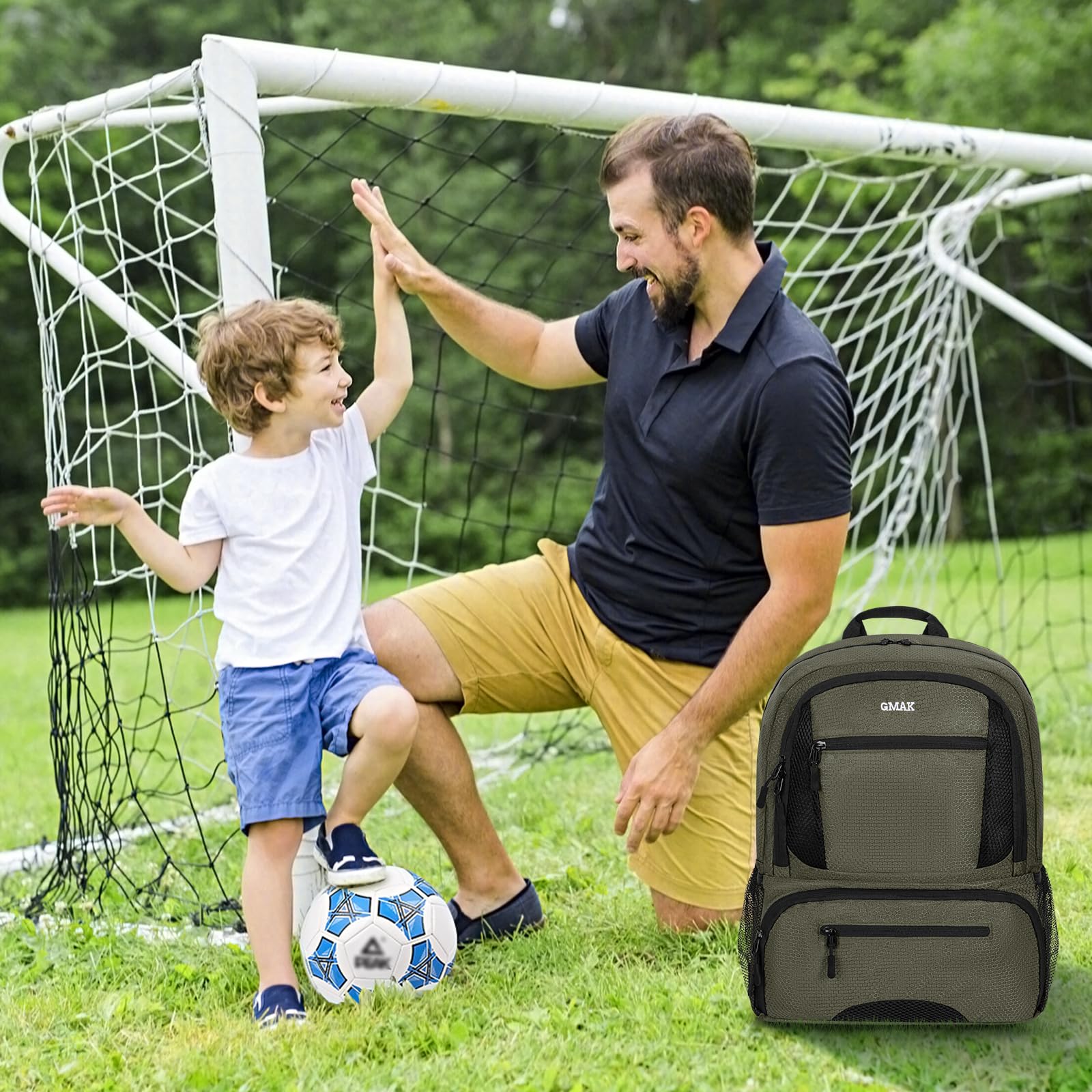 GMAK Soccer Backpack, Soccer Bag with Ball Compartment & Shoe Compartment for Football, Basketball, Volleyball, Water resistant Sport Equipment Bags, Lightweight Training Package for Youth, Grey