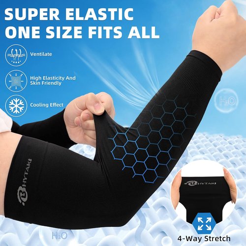 BHYTAKI UV Sun Protection Arm Sleeves - UPF 50 Cooling Compression for Men, Women & Teens