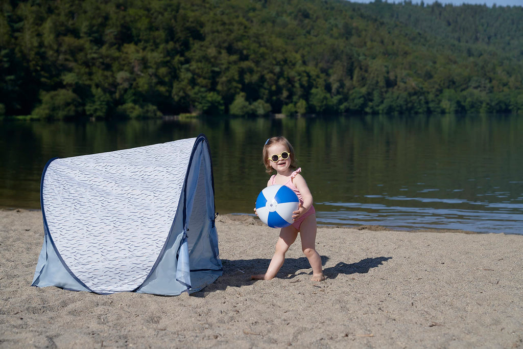 Babymoov Anti-UV Baby & Toddler Beach Tent UPF 50+ Sun Protection with Pop Up System for Easy Use & Transport, Blue Waves (Summer 2025 Edition)