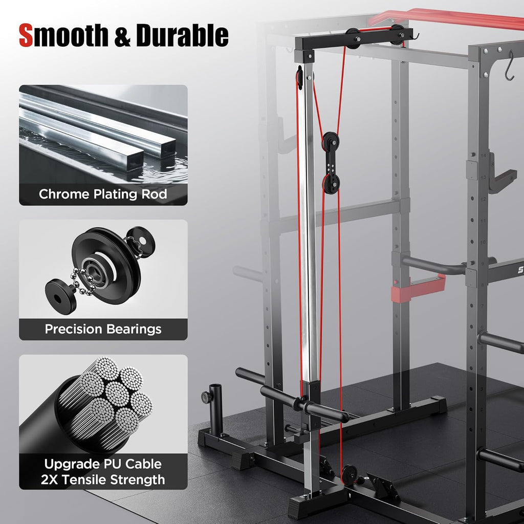 SPORTSROYALS Power Rack - Multi-Functional Squat Cage with Pulley System & LAT Pull Down for Home Gym
