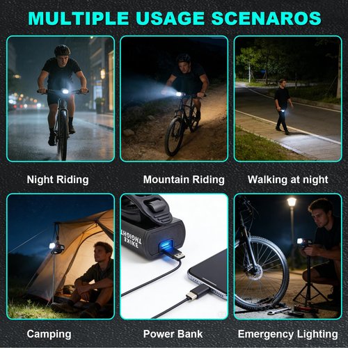 XIGUANFAVOR Bike Headlight, Bike Lights for Night Riding, Waterproof Aluminum Alloy, 1000LM T6X2 High Beam, Handlebar Mount with Mounting Strap, Front Bicycle Light for Road Cycling, Mountain Biking