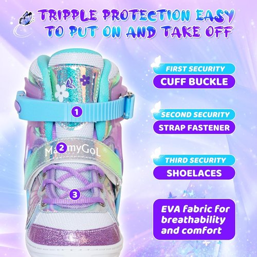 MammyGol Inline Skates - Adjustable Butterfly Roller Skates for Girls | Vibrant Colors & Flashing Wheels