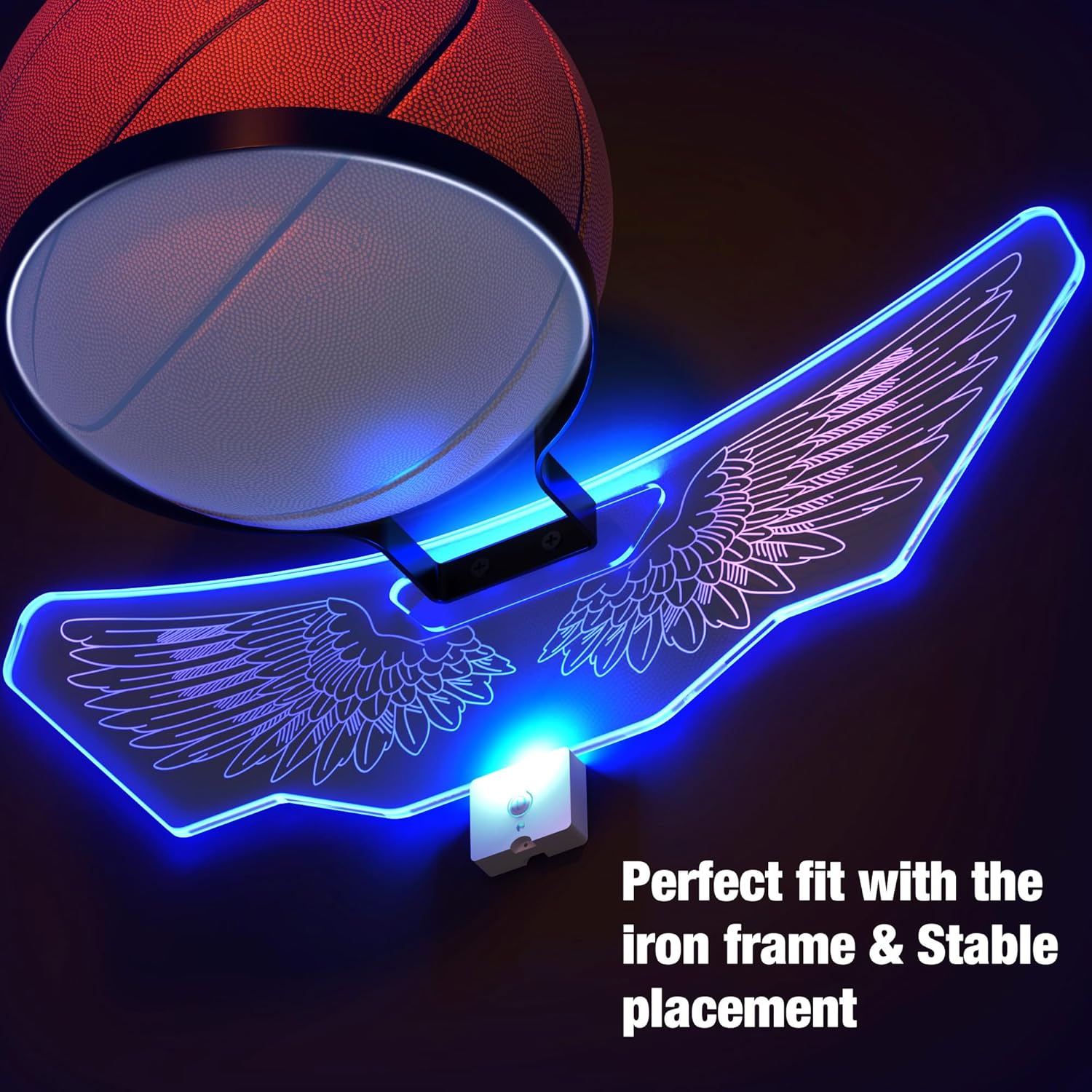 Skiennix Wall Mount Basketball Holder - LED Night Light & Remote Control Storage Rack for Kids