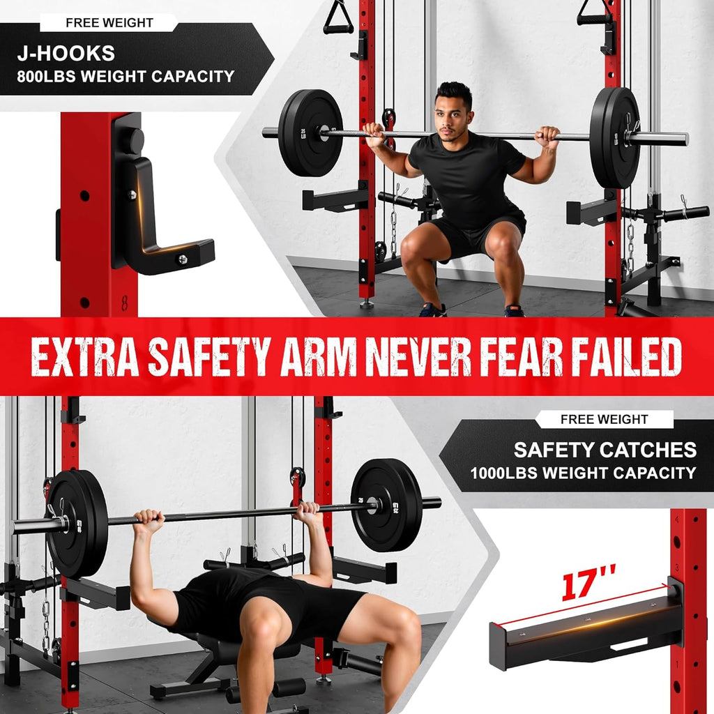 WM3-V4 Folding Squat Rack - Wall Mounted Power Rack with Dual Pulley System & 5 Adjustable Modes