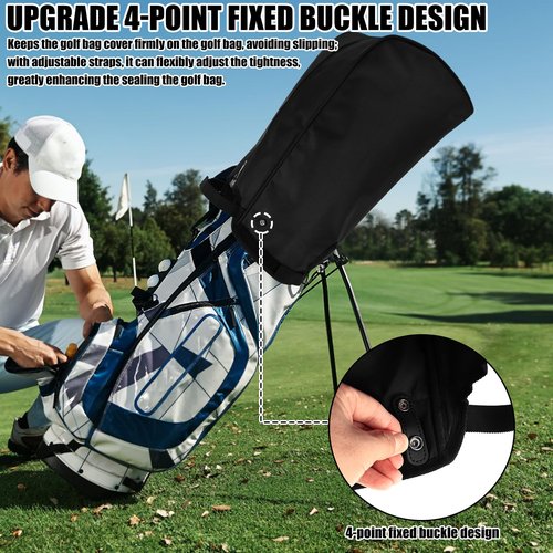 Portable Golf Bag Rain Cover, Foldable 1680D Oxford Cloth Waterproof Golf Bag Protector Hood for Men Women Golfer Beginner for Stand Bags & Carry Cart(Black)