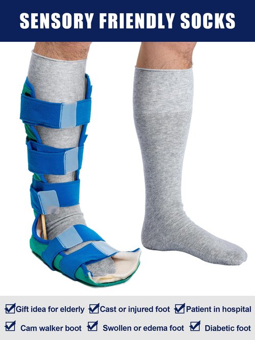 Shihanee 5 Pairs Seamless Walking Boot Socks Over The Calf Loose Fit AFO Tube Socks Liner for Cam Walker Orthopedic Boot Cast(Gray)
