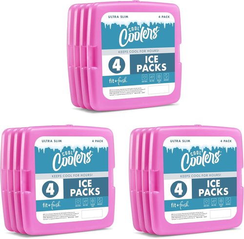Fit + Fresh Slim Ice Packs - Reusable & Long-Lasting Cold Packs for Lunch Boxes | Purple 8 Pack