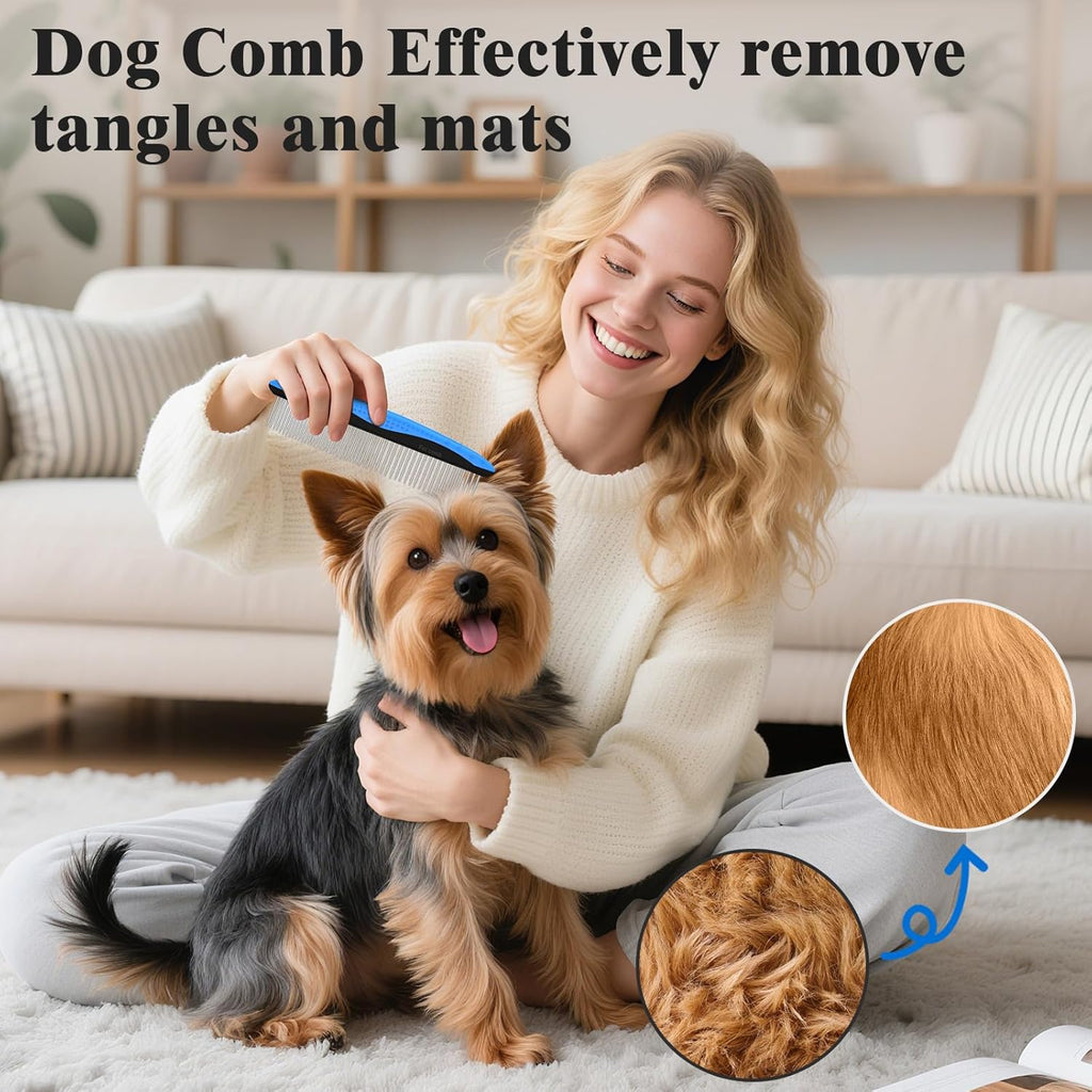 Skiennix Self-Cleaning Slicker Brush & Dog Comb - Gentle Deshedding Tool for Dogs, Cats & Small Pets (Blue)