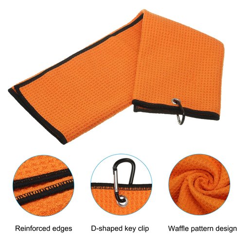 PATIKIL 20"x16" Tri-fold Golf Towel, 2 Pack Microfiber Waffle Pattern Towels Absorption Soft Towel with Aluminum Clip for Golf Bags and Club, Orange