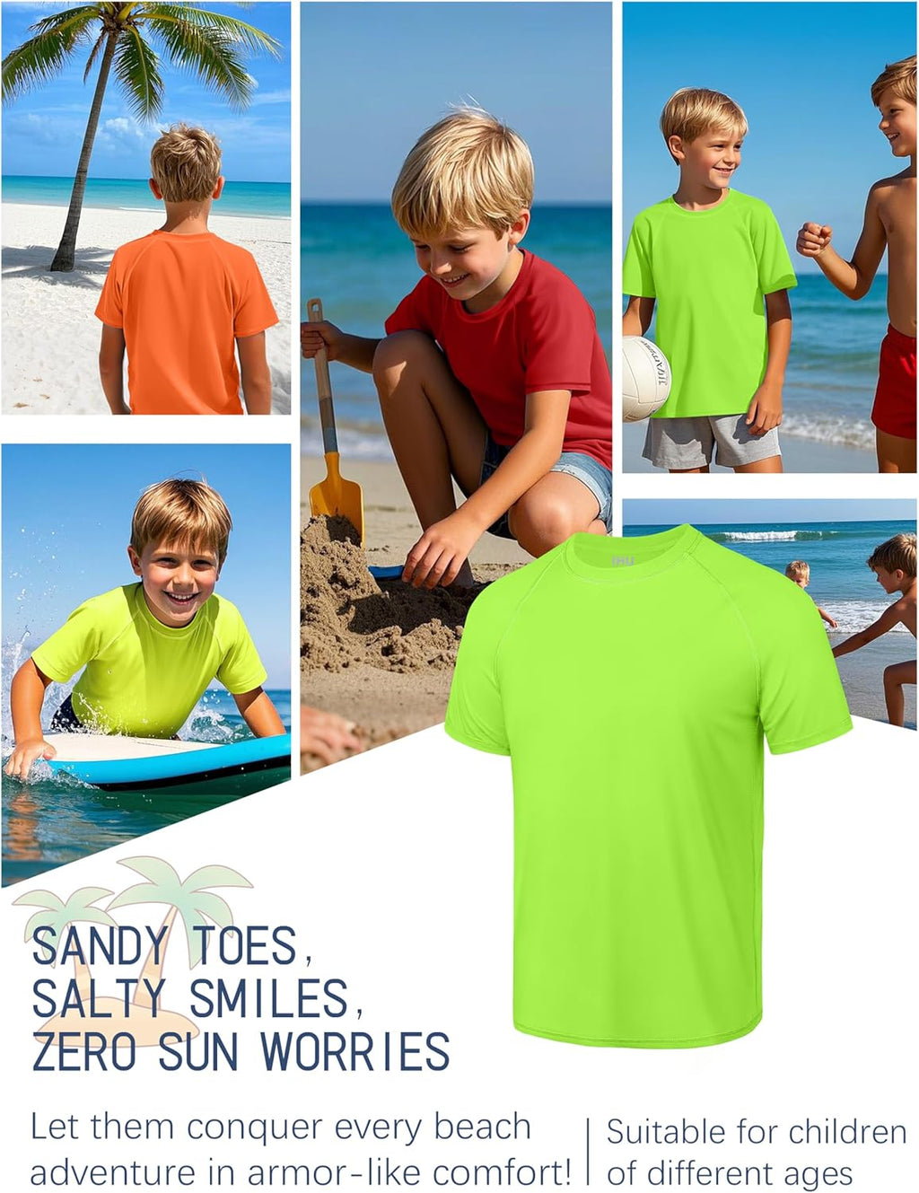Skiennix Boys' Rash Guard - UPF 50+ Neon Short Sleeve Swim Shirts | Quick Dry Sun Protection - 4 Pack