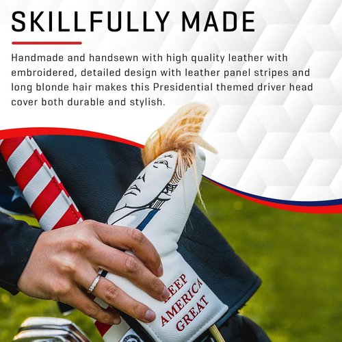 Pins & Aces Keep America Great Premium Golf Club Headcover - Quality Leather, Hand-Made Funny Head Cover - Style and Customize Your Golf Bag - Tour Inspired, Donald Trump Golf Design (Blade)