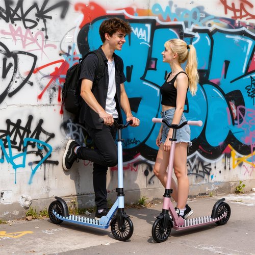 Scooter for Kids, Lightweight Foldable Kick Scooter, 4-Level Adjustable Handlebar, 8-Inch Large Wheels with Shock Absorption, for Ages 6 and Up (Light Blue)