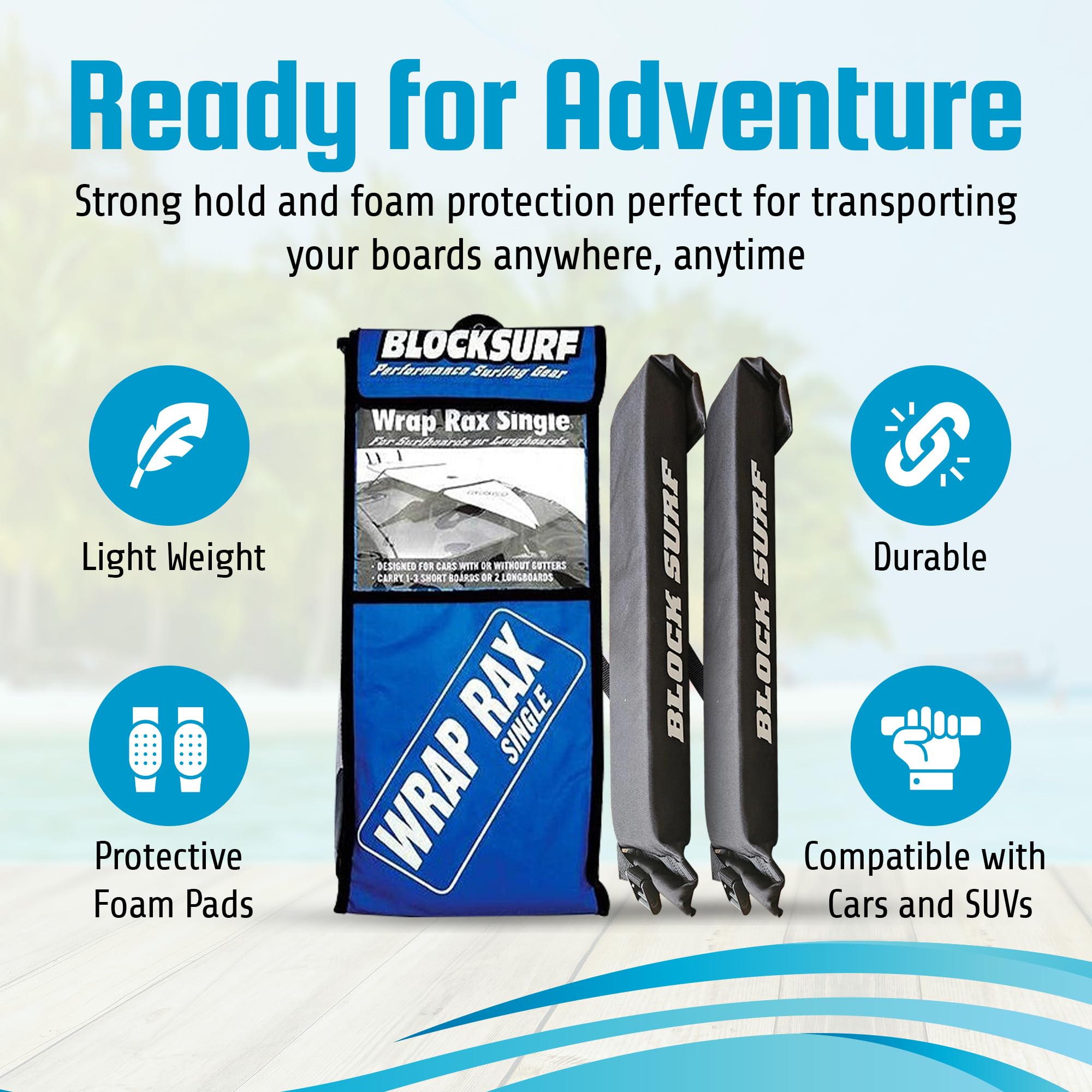 BLOCKSURF Surfboard Roof Rack for Car | Universal Soft Roof Rack for Cars & SUVs | Holds 2-3 Surfboards | Heavy-Duty Straps & Buckles for Highway Speeds | Easy Install & Removal