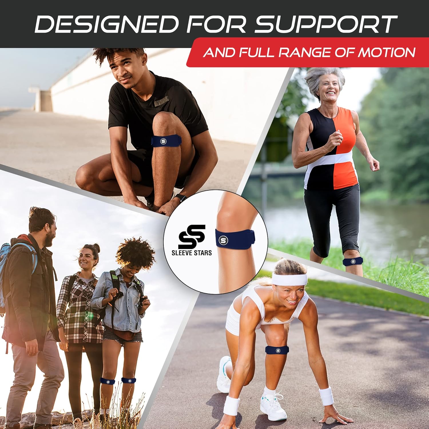 Sleeve Stars Patellar Tendon Support Strap - Effective Osgood Schlatter Knee Brace for Adults & Kids | Adjustable 12"-24" Navy Blue