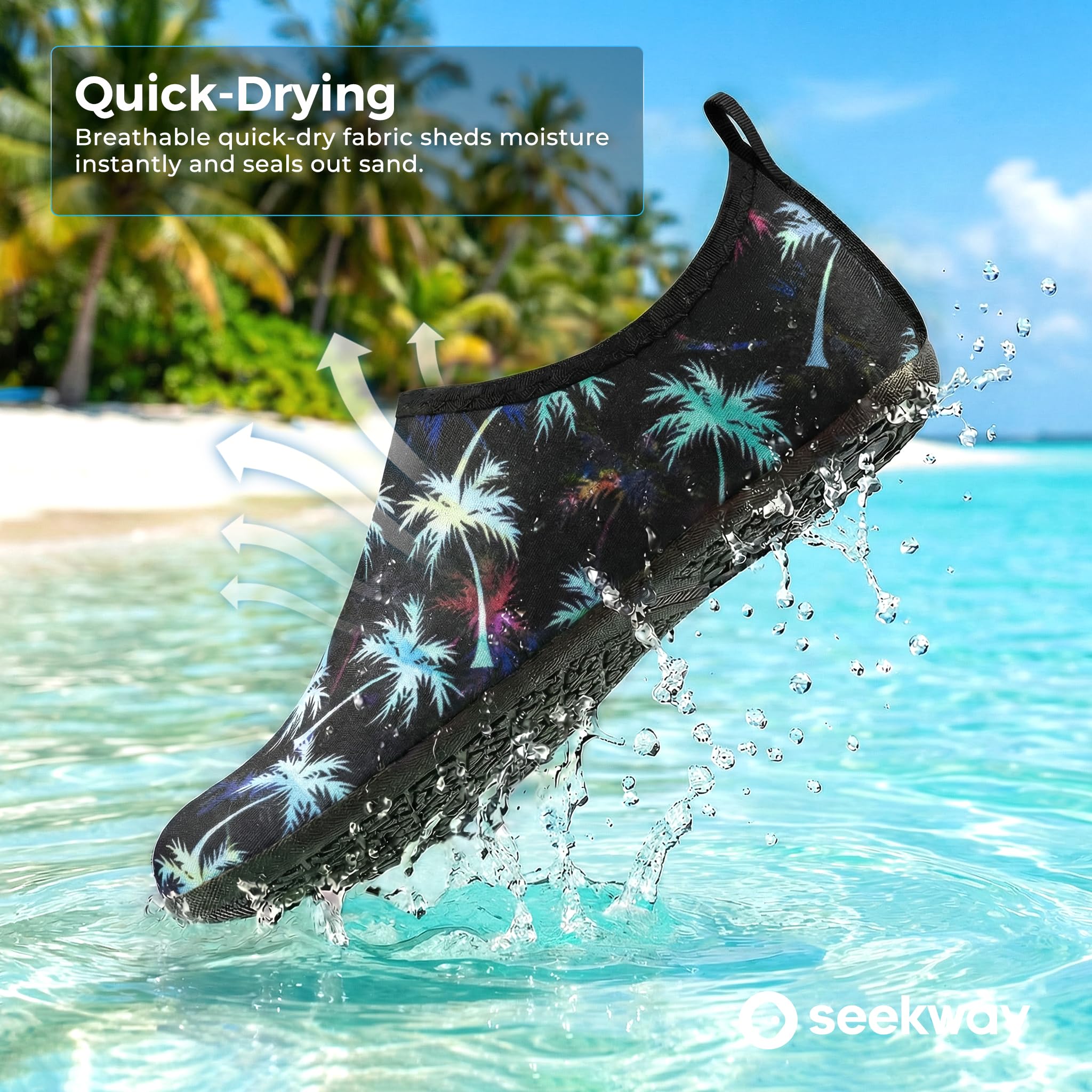 SEEKWAY Water Shoes Women Men Adult Quick-Dry Aqua Socks Barefoot Non Slip for Beach Swim River Pool Lake surf Black Size SK002