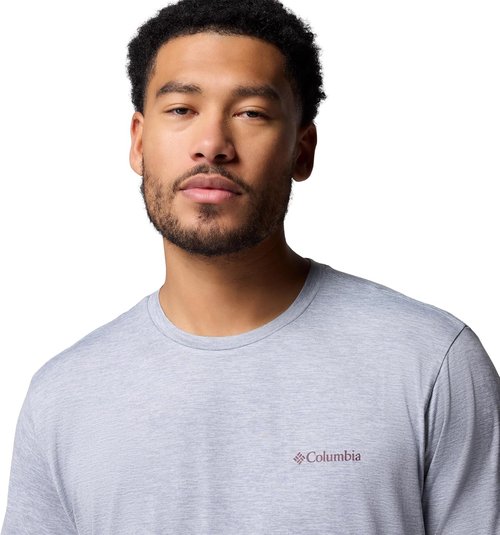 Columbia Men's Kwick Hike Graphic Tee - Comfortable Short Sleeve Shirt in Tradewinds Grey Heather | X-Large