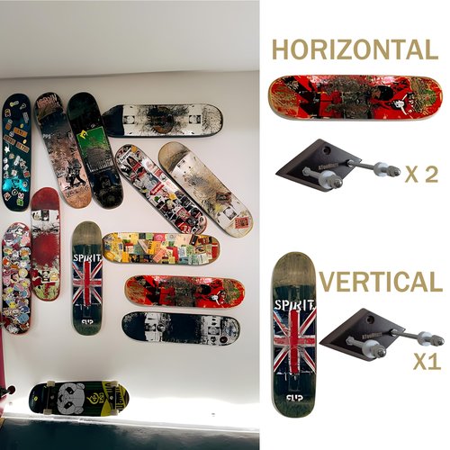 ATOOMTUZS Skateboard wall Mount -Wooden Rhombic Shape Skateboard Deck Wall Mount with Two Screw Holes -Hanging Skateboard Display Decor for for Skateboard Enthusiasts-2 Packs(Black)
