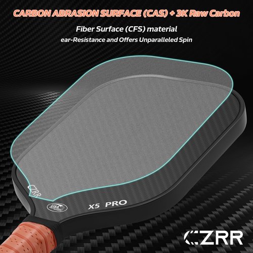 CZRR Pickleball Paddle, USA Pickleball Approved, 3K Raw Carbon Fiber Surface (CFS) High Grit & Spin, with 16MM Polypropylene Honeycomb Core, Ideal for Novice and Professional Players
