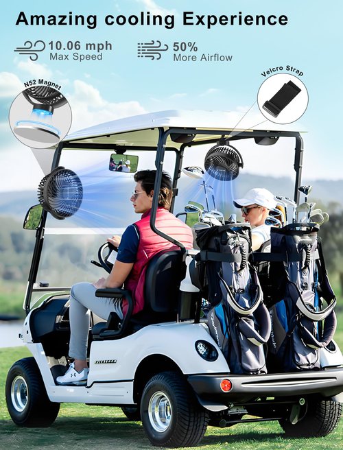 2-Pack Magnetic Golf Cart Fan Rechargeable with Carrying Case, 12000mAH Battery Portable Fan with Magnetic Base, Suitable for EZGO Club Car Yamaha, Golf Cart & Cruise Ship Accessories